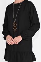 Tesettür giyim SİYAH ETEK UCU BÜZGÜLÜ PANTOLONLU TAKIM  936 