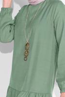 Tesettür giyim YEŞİL ETEK UCU BÜZGÜLÜ PANTOLONLU TAKIM  936 