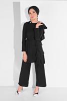 Tesettür giyim SİYAH FIRFIR DETAYLI 2&prime;Lİ PANTOLONLU TAKIM 1002