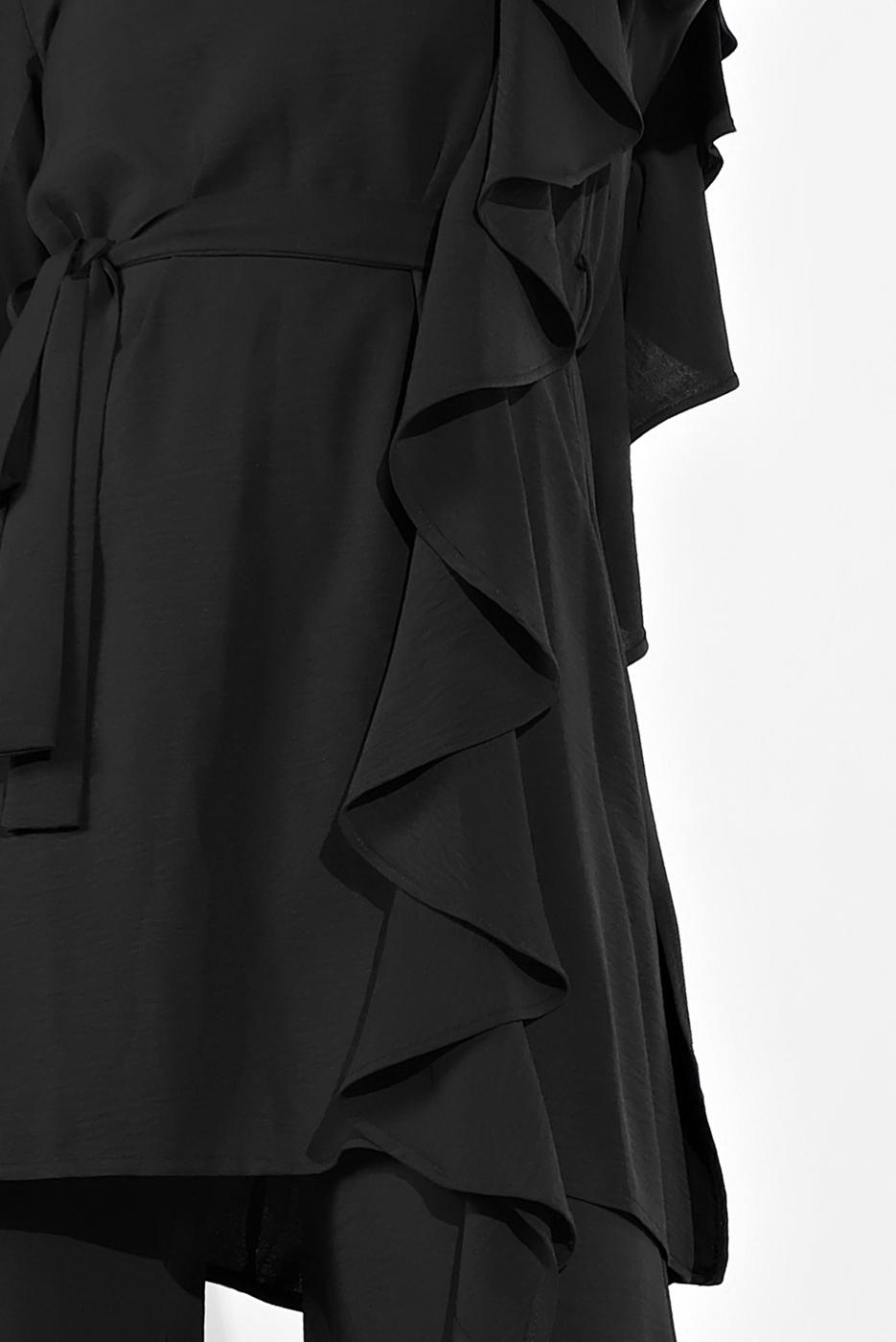 Tesettür giyim SİYAH FIRFIR DETAYLI 2&prime;Lİ PANTOLONLU TAKIM 1002