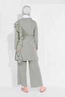 Tesettür giyim GRİ FIRFIR DETAYLI 2&prime;Lİ PANTOLONLU TAKIM 1002