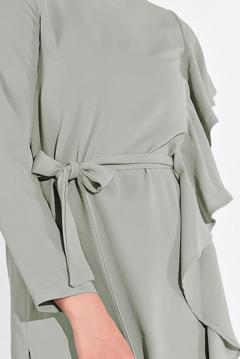 Tesettür giyim GRİ FIRFIR DETAYLI 2&prime;Lİ PANTOLONLU TAKIM 1002