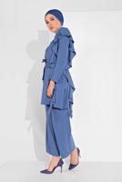 Tesettür giyim LACİVERT FIRFIR DETAYLI 2&prime;Lİ PANTOLONLU TAKIM 1002