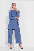 Tesettür giyim LACİVERT FIRFIR DETAYLI 2&prime;Lİ PANTOLONLU TAKIM 1002
