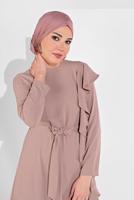 Tesettür giyim PEMBE FIRFIR DETAYLI 2&prime;Lİ PANTOLONLU TAKIM 1002