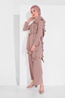 Tesettür giyim PEMBE FIRFIR DETAYLI 2&prime;Lİ PANTOLONLU TAKIM 1002