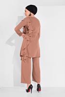 Tesettür giyim PEMBE FIRFIR DETAYLI 2&prime;Lİ PANTOLONLU TAKIM 1002