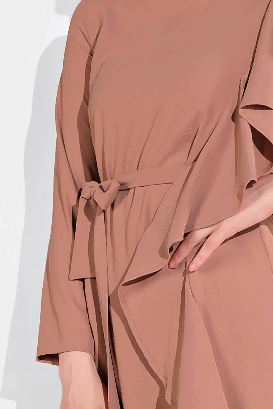 Tesettür giyim PEMBE FIRFIR DETAYLI 2&prime;Lİ PANTOLONLU TAKIM 1002