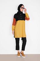 Tesettür giyim SİYAH DÜĞMELİ KAPÜŞONLU PANTOLONLU TAKIM 1026 