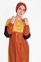 Tesettür giyim SARI DÜĞMELİ KAPÜŞONLU PANTOLONLU TAKIM 1026 