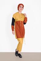 Tesettür giyim SARI DÜĞMELİ KAPÜŞONLU PANTOLONLU TAKIM 1026 