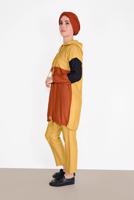 Tesettür giyim SARI DÜĞMELİ KAPÜŞONLU PANTOLONLU TAKIM 1026 