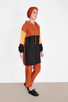 Tesettür giyim KAHVE DÜĞMELİ KAPÜŞONLU PANTOLONLU TAKIM 1026 