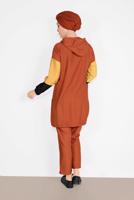 Tesettür giyim KAHVE DÜĞMELİ KAPÜŞONLU PANTOLONLU TAKIM 1026 