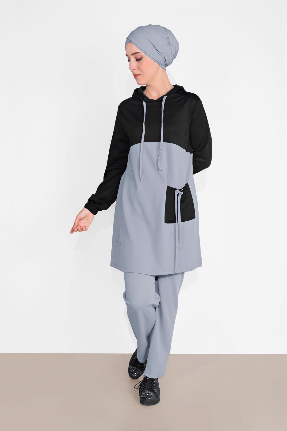 Tesettür giyim SİYAH CEP DETAYLI EŞOFMAN TAKIM T 1116