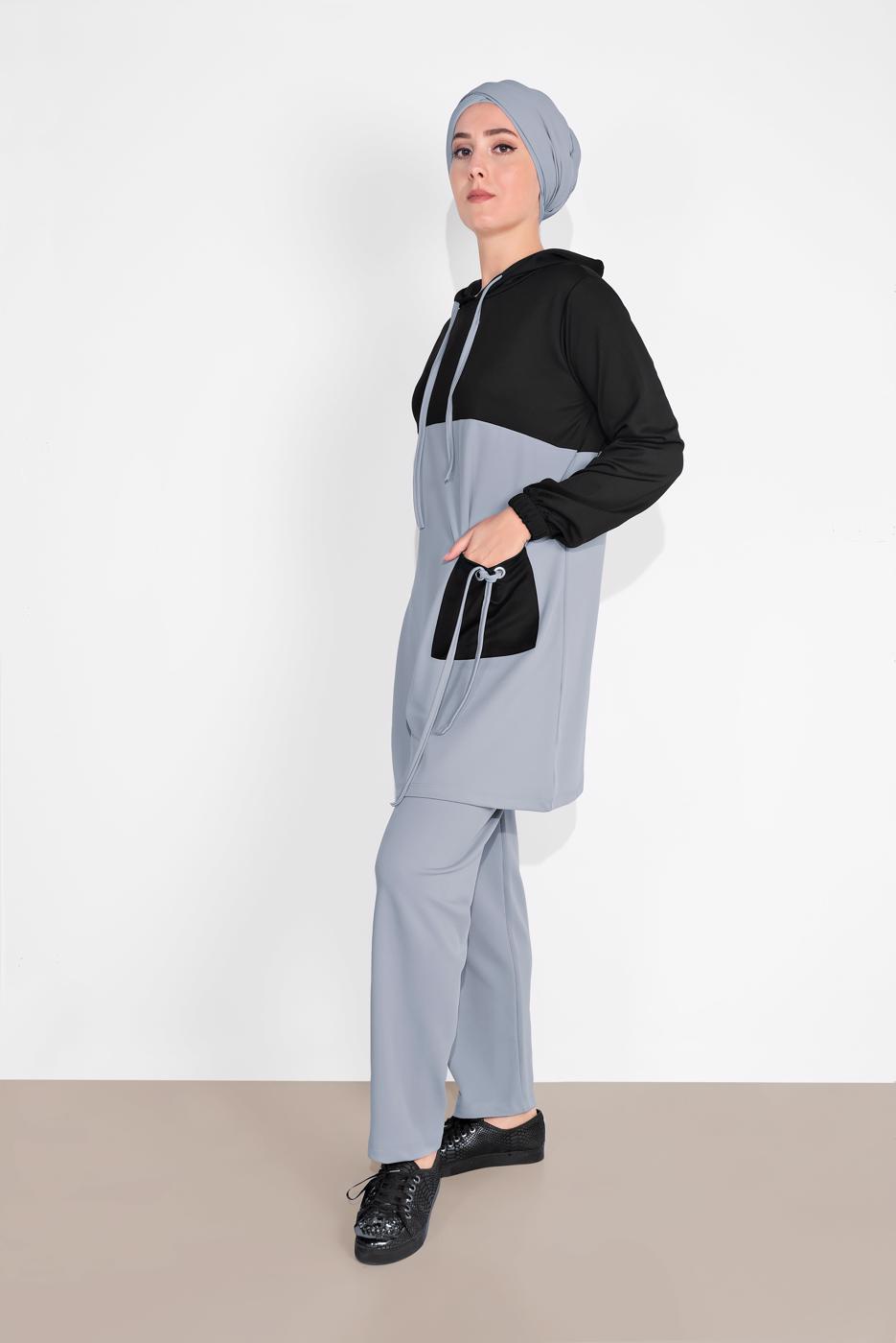 Tesettür giyim SİYAH CEP DETAYLI EŞOFMAN TAKIM T 1116