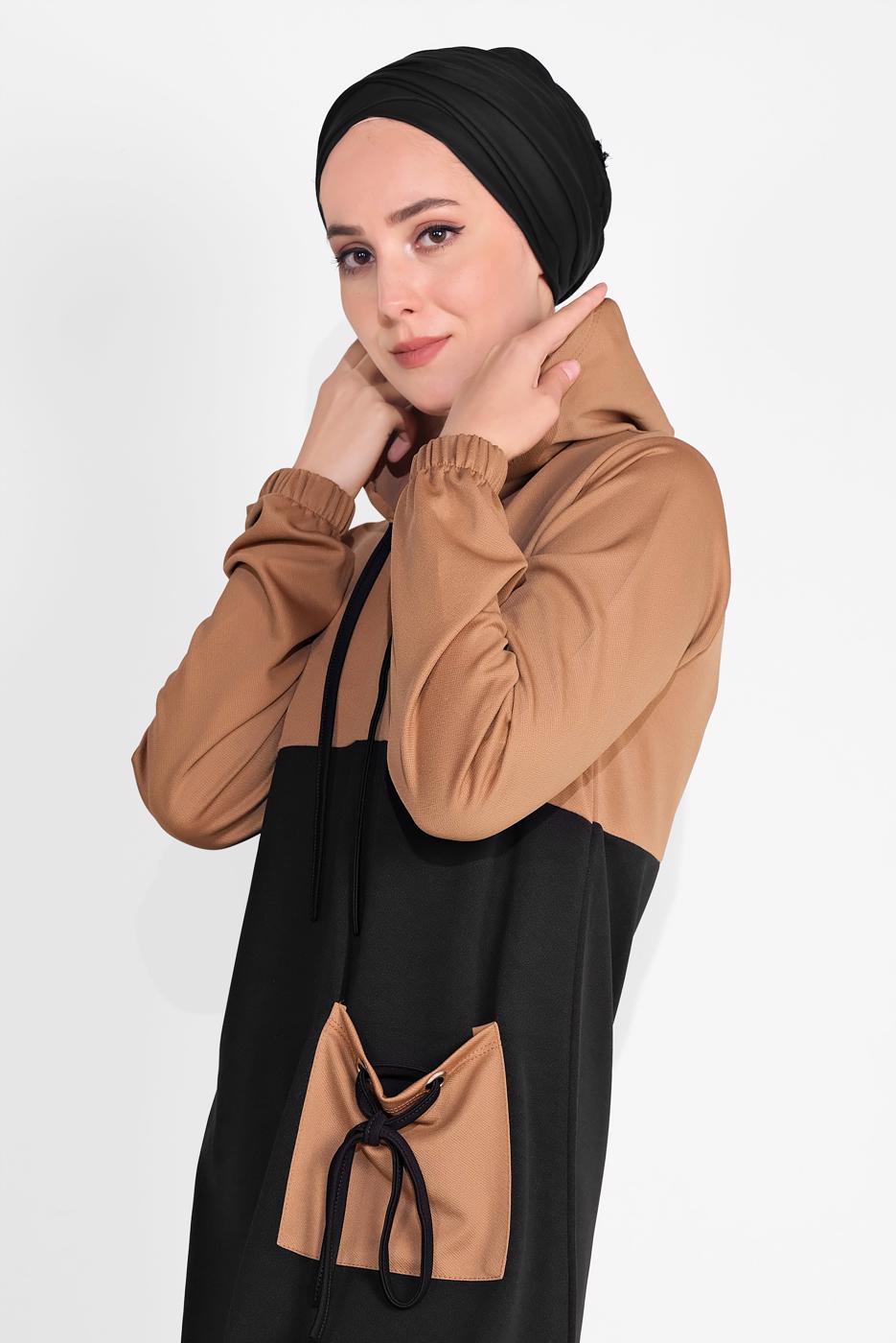 Tesettür giyim KAHVE CEP DETAYLI EŞOFMAN TAKIM T 1116