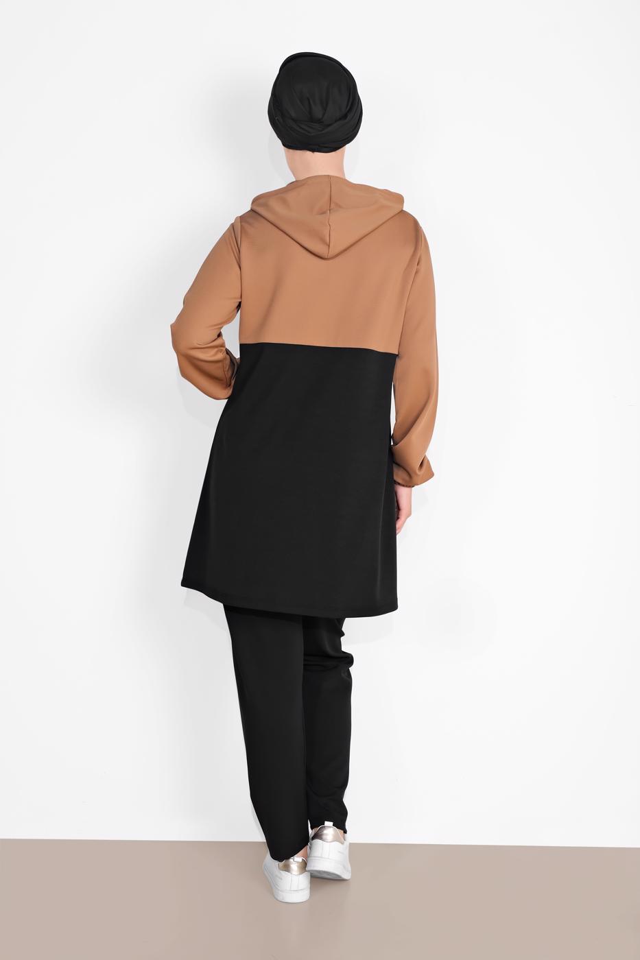 Tesettür giyim KAHVE CEP DETAYLI EŞOFMAN TAKIM T 1116