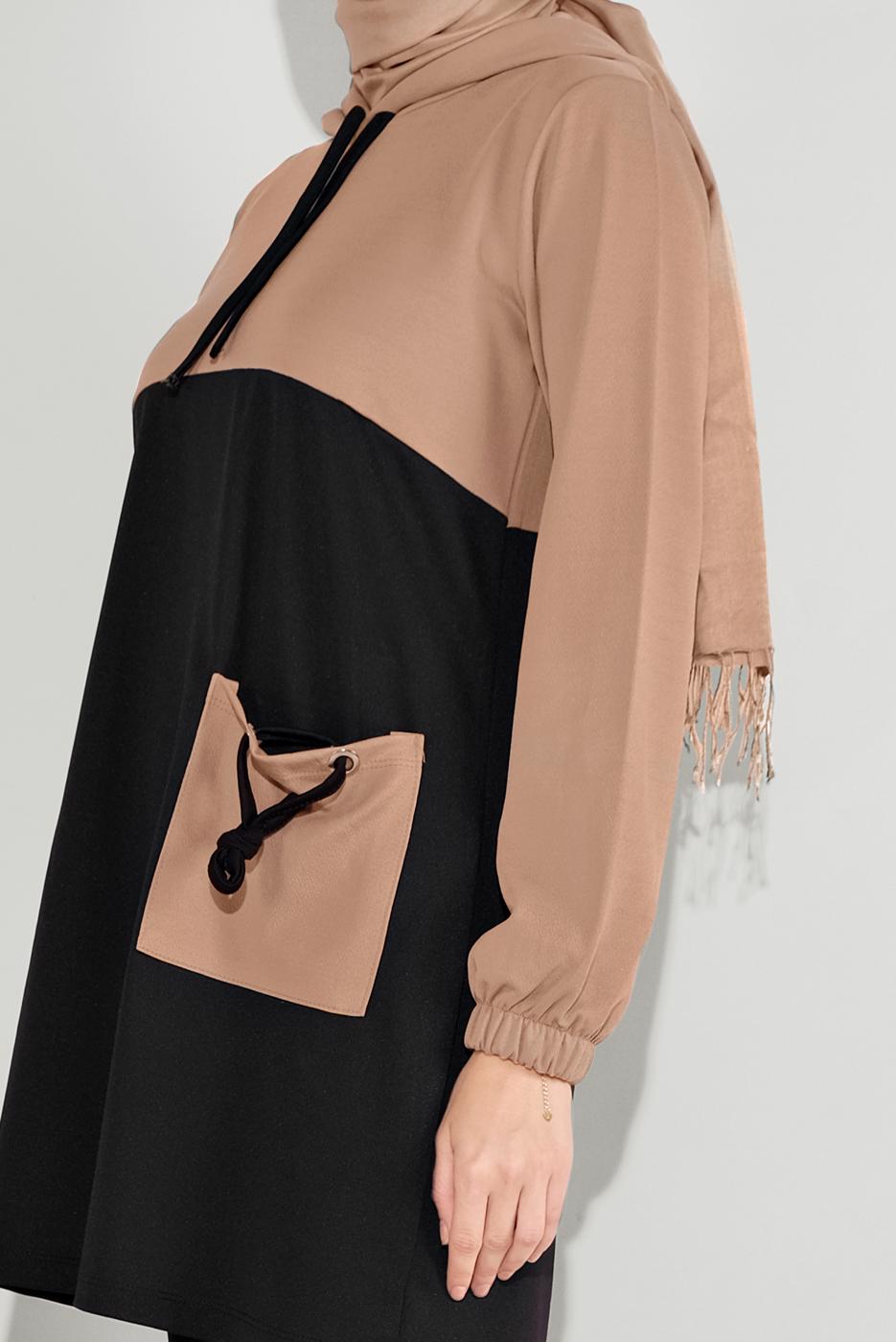 Tesettür giyim BEJ CEP DETAYLI EŞOFMAN TAKIM T 1116