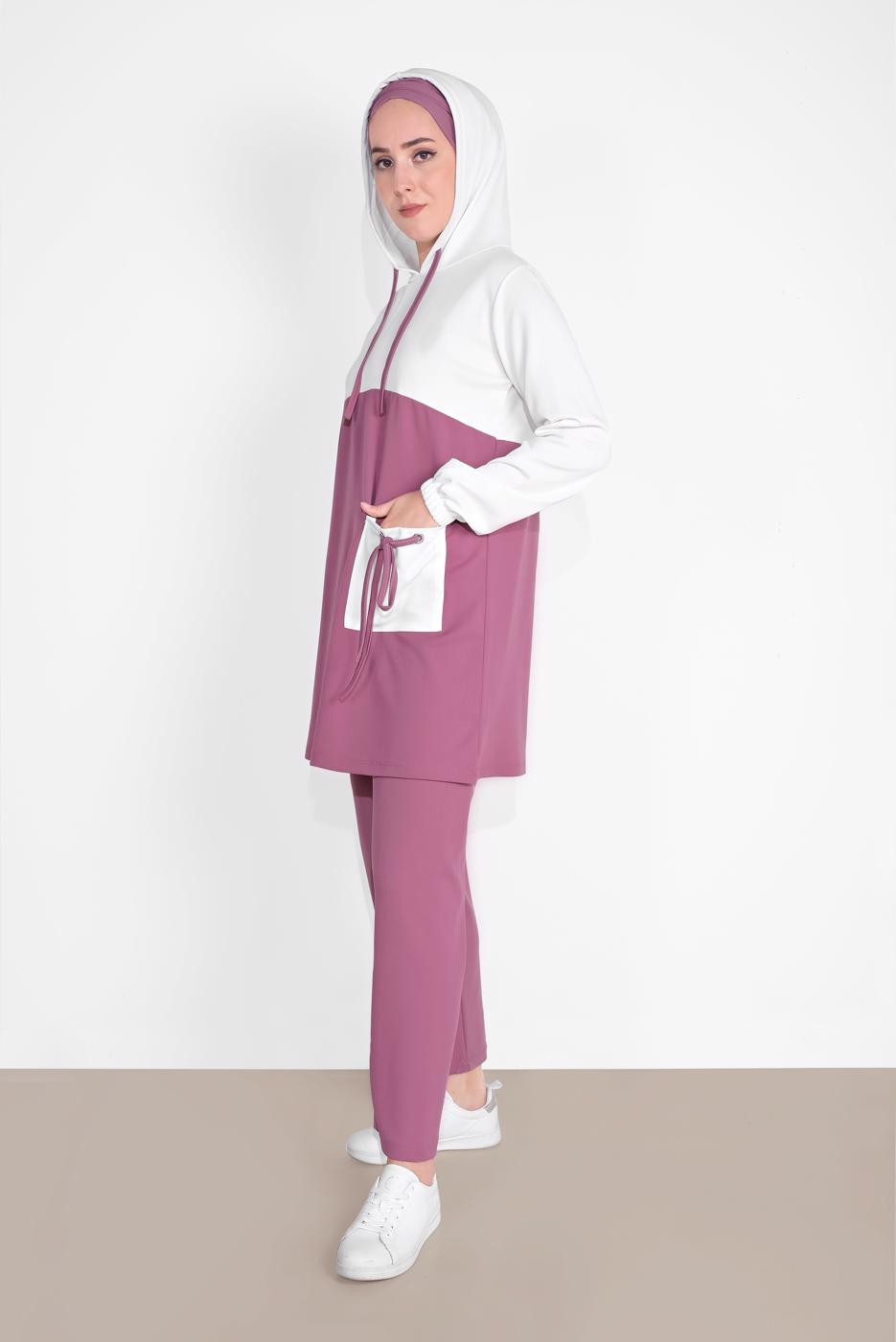 Tesettür giyim KREM CEP DETAYLI EŞOFMAN TAKIM T 1116