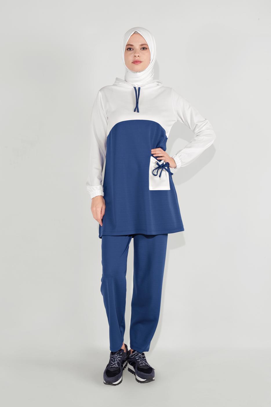 Tesettür giyim KREM CEP DETAYLI EŞOFMAN TAKIM T 1116