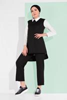 Tesettür giyim SİYAH YANDAN YIRTMAÇLI 3&prime;LÜ PANTOLONLU TAKIM 1405