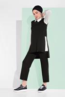 Tesettür giyim SİYAH YANDAN YIRTMAÇLI 3&prime;LÜ PANTOLONLU TAKIM 1405