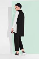 Tesettür giyim SİYAH YANDAN YIRTMAÇLI 3&prime;LÜ PANTOLONLU TAKIM 1405