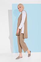 Tesettür giyim KAHVE YANDAN YIRTMAÇLI 3&prime;LÜ PANTOLONLU TAKIM 1405