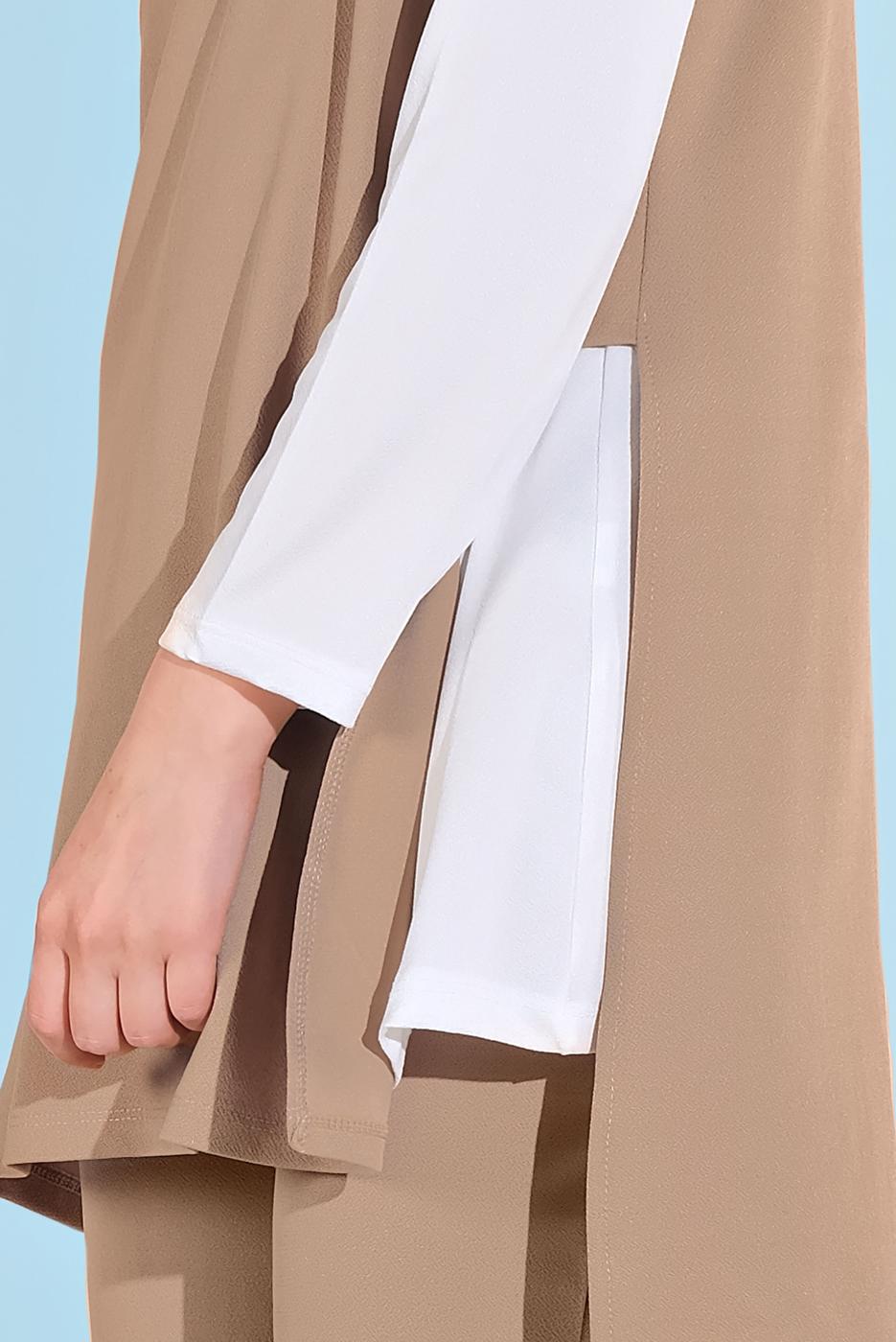 Tesettür giyim KAHVE YANDAN YIRTMAÇLI 3&prime;LÜ PANTOLONLU TAKIM 1405