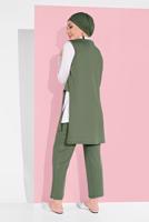 Tesettür giyim HAKİ YANDAN YIRTMAÇLI 3&prime;LÜ PANTOLONLU TAKIM 1405