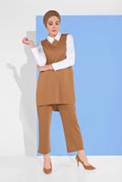 Tesettür giyim TABA YANDAN YIRTMAÇLI 3&prime;LÜ PANTOLONLU TAKIM 1405