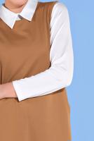 Tesettür giyim TABA YANDAN YIRTMAÇLI 3&prime;LÜ PANTOLONLU TAKIM 1405