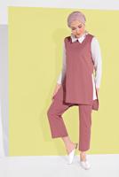 Tesettür giyim KIRMIZI YANDAN YIRTMAÇLI 3&prime;LÜ PANTOLONLU TAKIM 1405