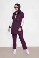 Tesettür giyim MOR KOLLARI ETNİK ŞERİT DESENLİ PANTOLONLU EŞOFMAN TAKIM 2026 