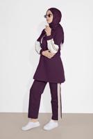 Tesettür giyim MOR KOLLARI ETNİK ŞERİT DESENLİ PANTOLONLU EŞOFMAN TAKIM 2026 