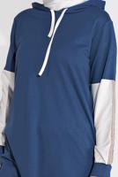 Tesettür giyim MAVİ KOLLARI ETNİK ŞERİT DESENLİ PANTOLONLU EŞOFMAN TAKIM 2026 