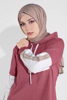 Tesettür giyim PEMBE KOLLARI ETNİK ŞERİT DESENLİ PANTOLONLU EŞOFMAN TAKIM 2026 