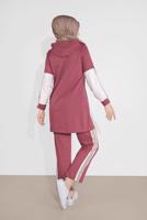 Tesettür giyim PEMBE KOLLARI ETNİK ŞERİT DESENLİ PANTOLONLU EŞOFMAN TAKIM 2026 