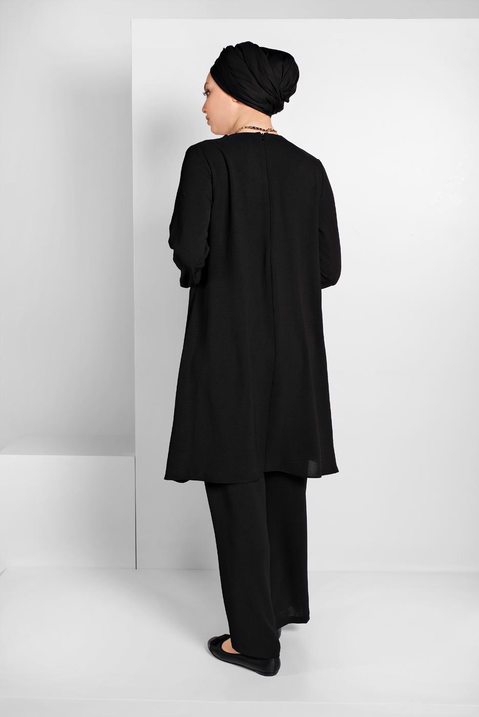 Vêtements hijab NOIR COSTUME RUCHÉ À FLUIDE 2113