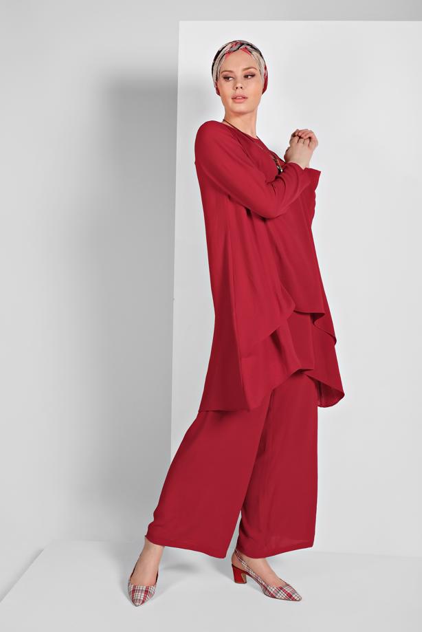 Tesettür giyim  FIRFIRLI SALAŞ 2&prime;Lİ PANTOLONLU TAKIM 2113 - TRENDTESETTÜR