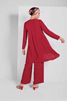 Tesettür giyim BORDO FIRFIRLI SALAŞ 2&prime;Lİ PANTOLONLU TAKIM 2113