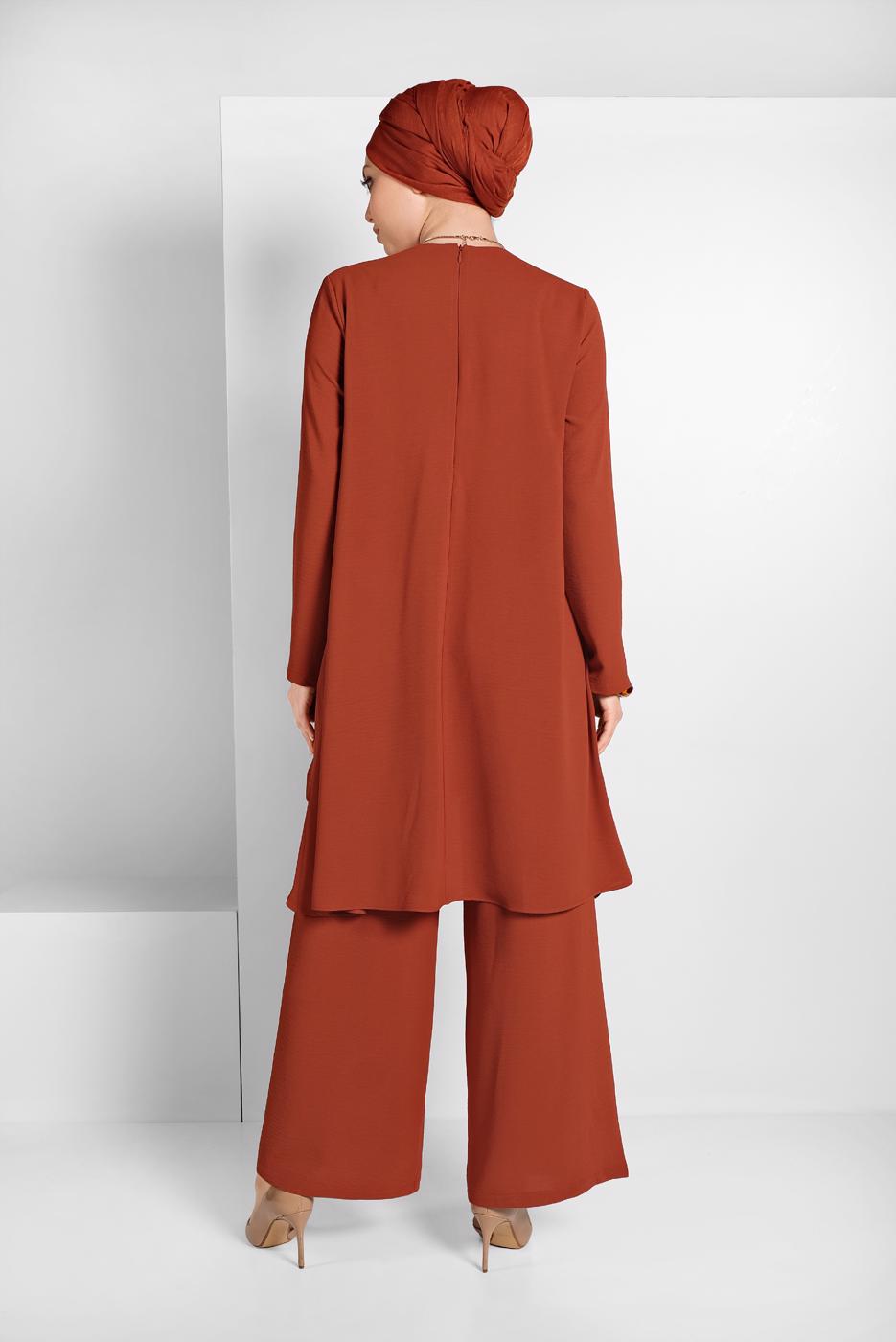 Vêtements hijab BRUN COSTUME RUCHÉ À FLUIDE 2113