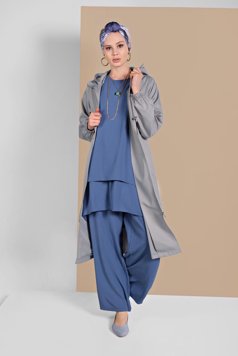 Vêtements hijab BLEU MARINE COSTUME RUCHÉ À FLUIDE 2113