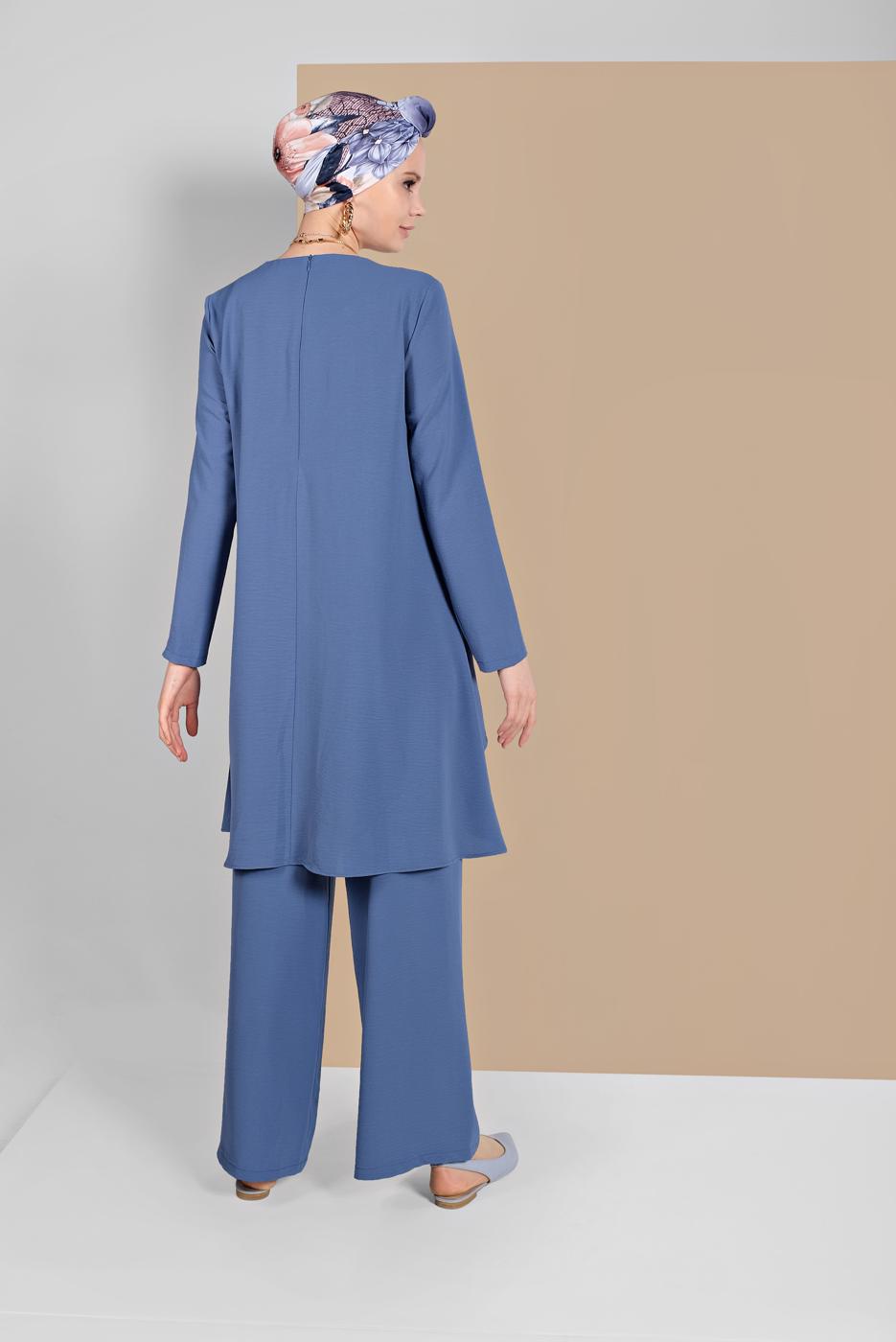 Vêtements hijab BLEU MARINE COSTUME RUCHÉ À FLUIDE 2113