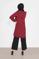 Tesettür giyim BORDO MANŞETLERİ LASTİKLİ ŞERİT DETAYLI PANTOLONLU TAKIM 2120 