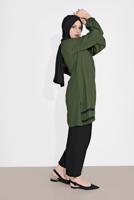 Tesettür giyim HAKİ MANŞETLERİ LASTİKLİ ŞERİT DETAYLI PANTOLONLU TAKIM 2120 