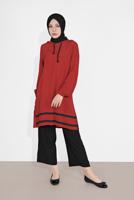 Tesettür giyim KAHVE MANŞETLERİ LASTİKLİ ŞERİT DETAYLI PANTOLONLU TAKIM 2120 