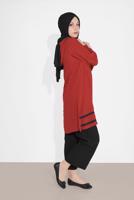 Tesettür giyim KAHVE MANŞETLERİ LASTİKLİ ŞERİT DETAYLI PANTOLONLU TAKIM 2120 