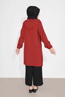 Tesettür giyim KAHVE MANŞETLERİ LASTİKLİ ŞERİT DETAYLI PANTOLONLU TAKIM 2120 